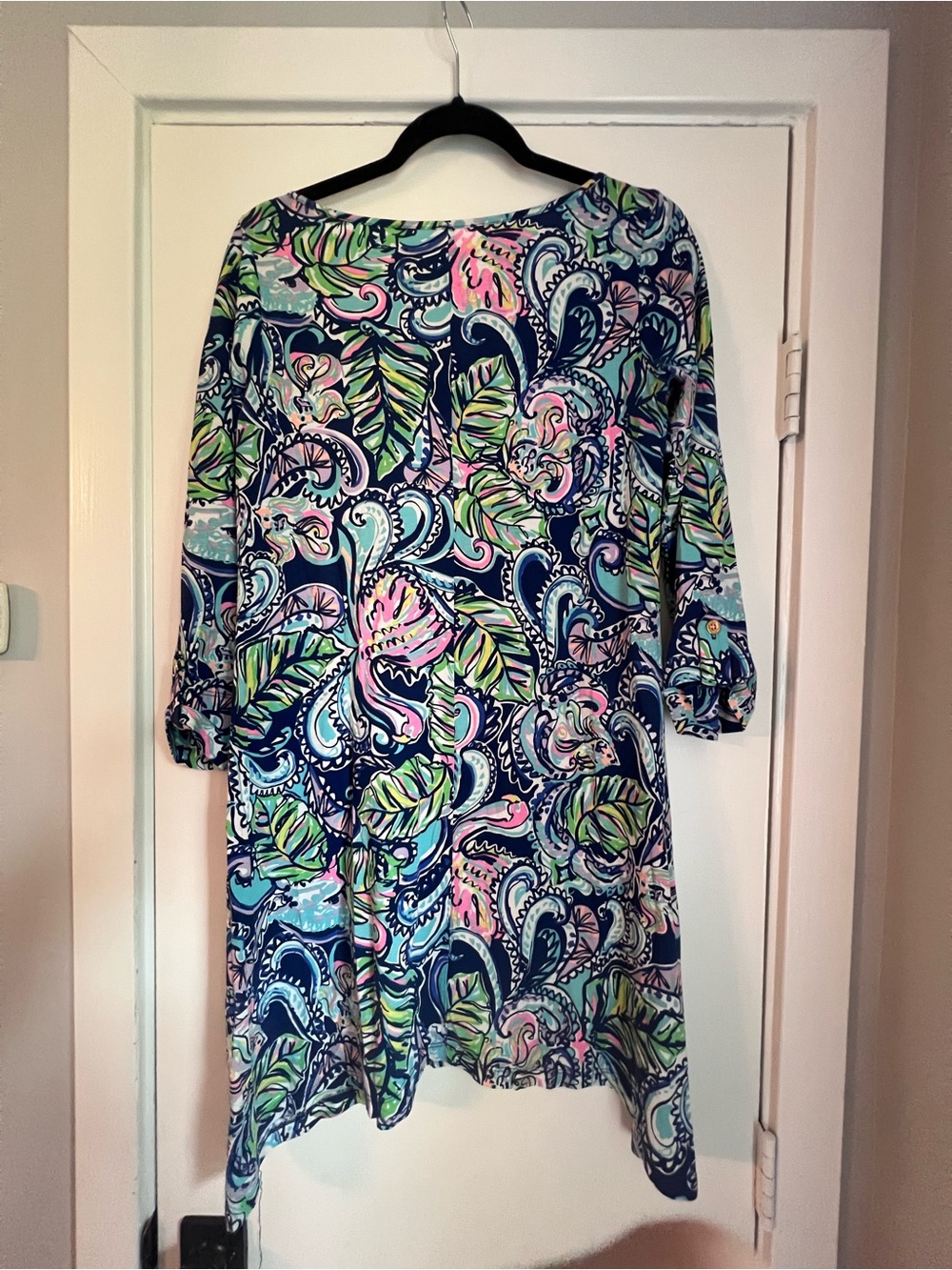 Lilly Pulitzer Multicolor Paisley Knit Trapeze Swing Scoop 3/4 Sleeve S